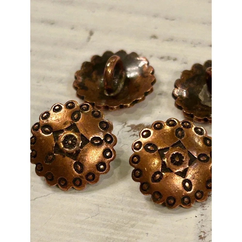 Copper Fluted Sunburst Southwestern Round Stamped Shank Buttons Set 6 Matching